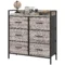 Ladekast met 6 stoffen lades opslagkast ladekast met houtlook, handvatten, stalen frame, industrieel design dressoir voor woonkamer grijs 1