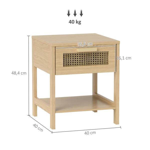 Nachtkastje Nachtkastje Bijzettafel Natuurlijke Nachtkastje Met Lade Open Opslag Rattan Design Natuur 40 X 40 X 48,4 Cm 4