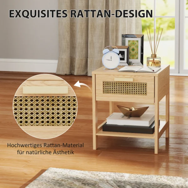 Nachtkastje Nachtkastje Bijzettafel Natuurlijke Nachtkastje Met Lade Open Opslag Rattan Design Natuur 40 X 40 X 48,4 Cm 5