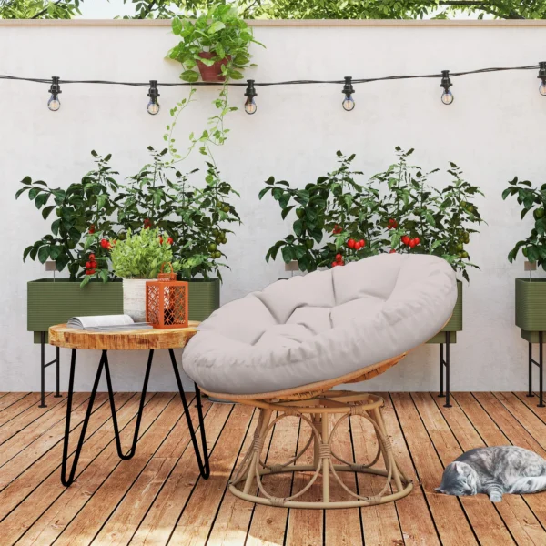 Papasans Stoel Rattan 360° Draaibaar Mandstoel Met Zitkussen Diameter 120 Cm Ronde Outdoor Rattanstoel Draaistoel Loungestoel Ligstoel Voor Woonkamer Tuin Balkon Lichtgrijs 2