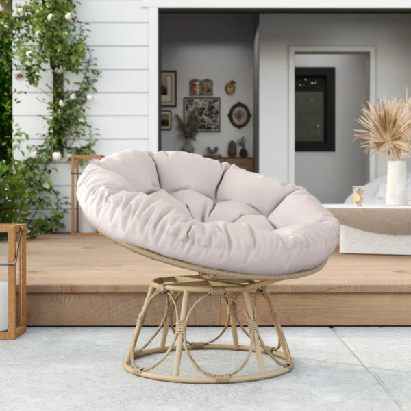 Papasans Stoel Rattan 360° Draaibaar Mandstoel Met Zitkussen Diameter 120 Cm Ronde Outdoor Rattanstoel Draaistoel Loungestoel Ligstoel Voor Woonkamer Tuin Balkon Lichtgrijs 9