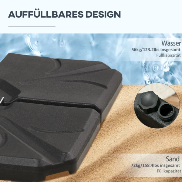 Parasolvoet 4 Delig Paraplugewicht, Parasolstandaard Voor Zweefparasol, Kruisvoet Vulbaar Met Zand/water Tot 18/14 Kg Zweefparasolstandaard Gewichten Parasolvoet Hdpe Zwart 6