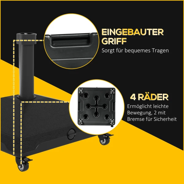 Parasolvoet Tot 21kg Vulbaar, Parasolstandaard Met Wielen, Vierkante Parasolhouder, Parasolgewicht, Standaard Voor Parasol 24 38mm Buisdiameter, Voor Balkon, Terras, Zwart 8