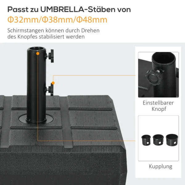 Parasolvoet Tot 40 Kg Vulbaar, Parasolstandaard Met Handvat, Vierkante Parasolhouder, Parasolgewicht, Standaard Voor Parasol Ø32/38/48 Mm, Voor Balkon, Terras, Tuin, Zwart 5