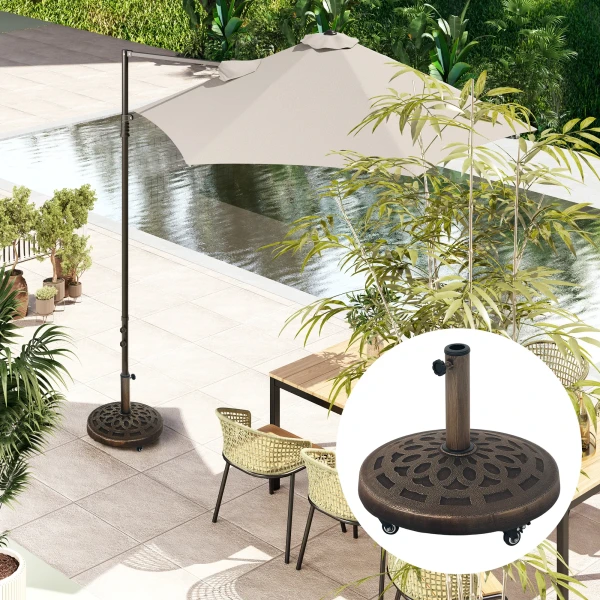 Parasolvoet Van Beton, Parasolstandaard Met Rol, Ronde Parasolhouder, Parasolgewicht, Standaard Voor Parasol 34/38/48mm Buisdiameter, Voor Balkon, Terras, Tuin, Brons 10