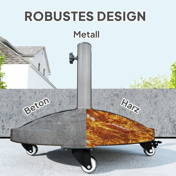 Parasolvoet Van Beton, Parasolstandaard Met Rol, Ronde Parasolhouder, Parasolgewicht, Standaard Voor Parasol 34/38/48mm Buisdiameter, Voor Balkon, Terras, Tuin, Brons 6