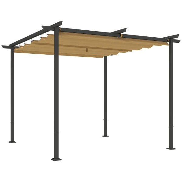 Pergola 3x3m Tuin Paviljoen Terrasoverkapping Van Metaal, Tuinpaviljoen Met Verstelbaar Dak, Uv Bescherming 30+ Vrijstaande Zonwering Voor Terras En Tuin, Beige 10
