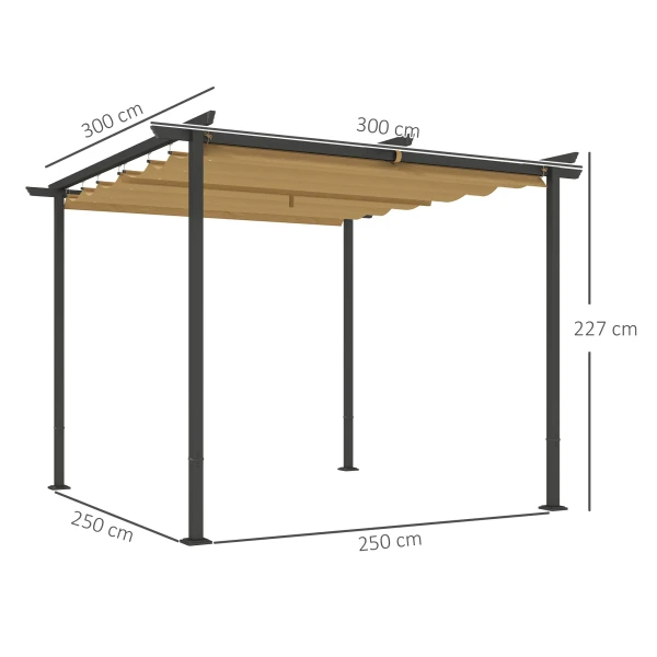 Pergola 3x3m Tuin Paviljoen Terrasoverkapping Van Metaal, Tuinpaviljoen Met Verstelbaar Dak, Uv Bescherming 30+ Vrijstaande Zonwering Voor Terras En Tuin, Beige 4