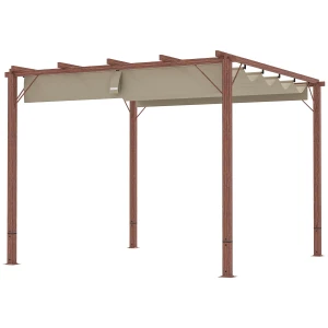Pergola Ca. 3x3m Tuinpaviljoen Met Magnetisch Pad, Terrasoverkapping Van Aluminium, Tuinpaviljoen Met Verstelbaar Dak, Vrijstaand, Uv Bescherming 30+, Voor Terras En Tuin, Natuurhout 1