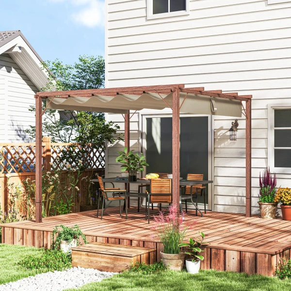 Pergola Ca. 3x3m Tuinpaviljoen Met Magnetisch Pad, Terrasoverkapping Van Aluminium, Tuinpaviljoen Met Verstelbaar Dak, Vrijstaand, Uv Bescherming 30+, Voor Terras En Tuin, Natuurhout 2