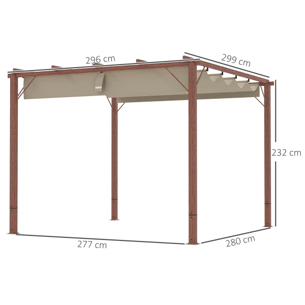 Pergola Ca. 3x3m Tuinpaviljoen Met Magnetisch Pad, Terrasoverkapping Van Aluminium, Tuinpaviljoen Met Verstelbaar Dak, Vrijstaand, Uv Bescherming 30+, Voor Terras En Tuin, Natuurhout 4