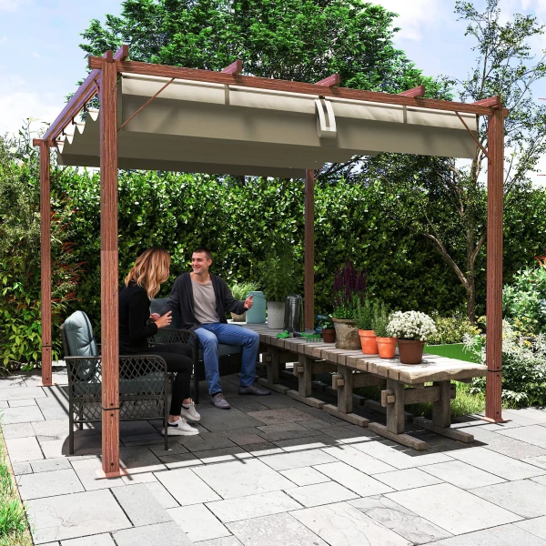 Pergola Ca. 3x3m Tuinpaviljoen Met Magnetisch Pad, Terrasoverkapping Van Aluminium, Tuinpaviljoen Met Verstelbaar Dak, Vrijstaand, Uv Bescherming 30+, Voor Terras En Tuin, Natuurhout 8