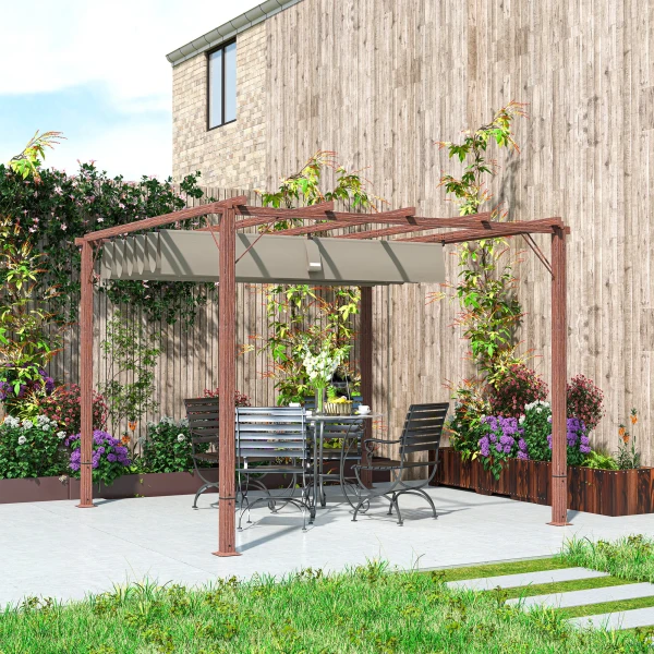 Pergola Ca. 3x3m Tuinpaviljoen Met Magnetisch Pad, Terrasoverkapping Van Aluminium, Tuinpaviljoen Met Verstelbaar Dak, Vrijstaand, Uv Bescherming 30+, Voor Terras En Tuin, Natuurhout 9