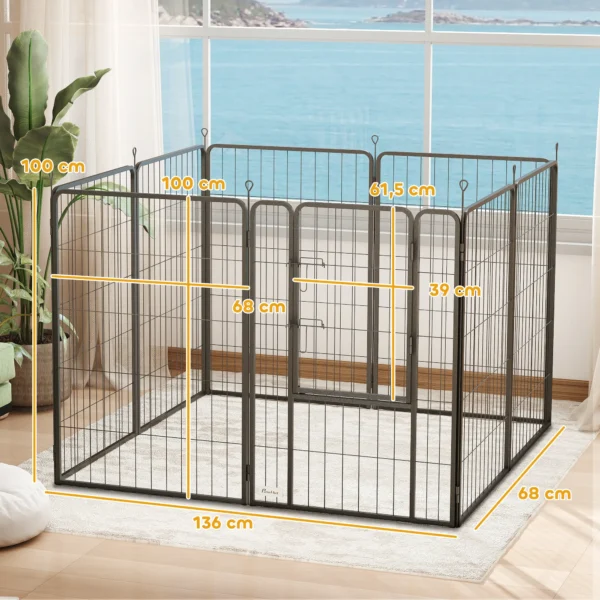 Puppyren 8 Hoekig Puppyuitloop Met 8 Roosterplaten Deur Grondpennen Flexibel Opvouwbaar Beschermzeil Vrijloopren 100cm Hoog Hondenren Voor Hond Kat Puppyhek Voor Binnen Buiten 4