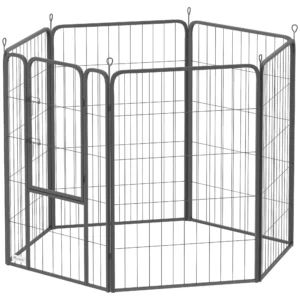 Puppyren Zeshoekig Puppyuitloop Met 6 Roosterplaten Deur Flexibel Opvouwbaar Beschermzeil Vrijloopren 100cm Hoog Hondenren Puppyrooster Voor Hond Kat Looprooster Voor Binnen Buiten 1