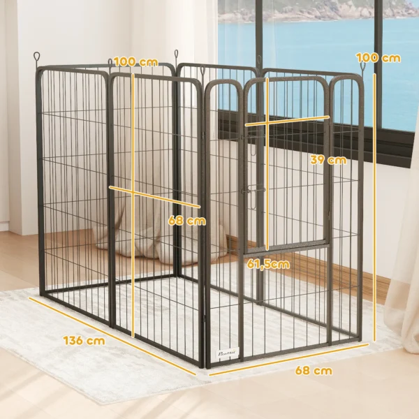 Puppyren Zeshoekig Puppyuitloop Met 6 Roosterplaten Deur Flexibel Opvouwbaar Beschermzeil Vrijloopren 100cm Hoog Hondenren Puppyrooster Voor Hond Kat Looprooster Voor Binnen Buiten 4