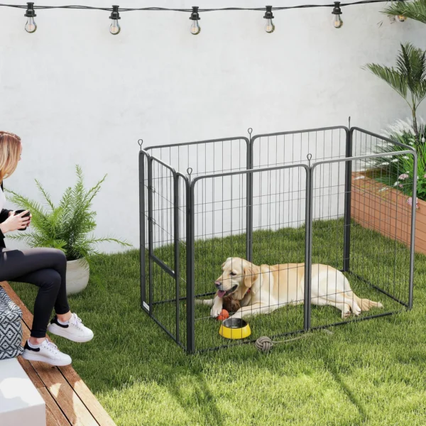 Puppyren Zeshoekig Puppyuitloop Met 6 Roosterplaten Deur Flexibel Opvouwbaar Beschermzeil Vrijloopren 100cm Hoog Hondenren Puppyrooster Voor Hond Kat Looprooster Voor Binnen Buiten 9