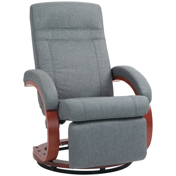 Relaxstoel Tv Stoel Met Ligfunctie, Houten Armleuning, Draaibare Relaxstoel Tv Stoel Met Verstelbare Rugleuning, Ligstoel, Stof, Grijs 1