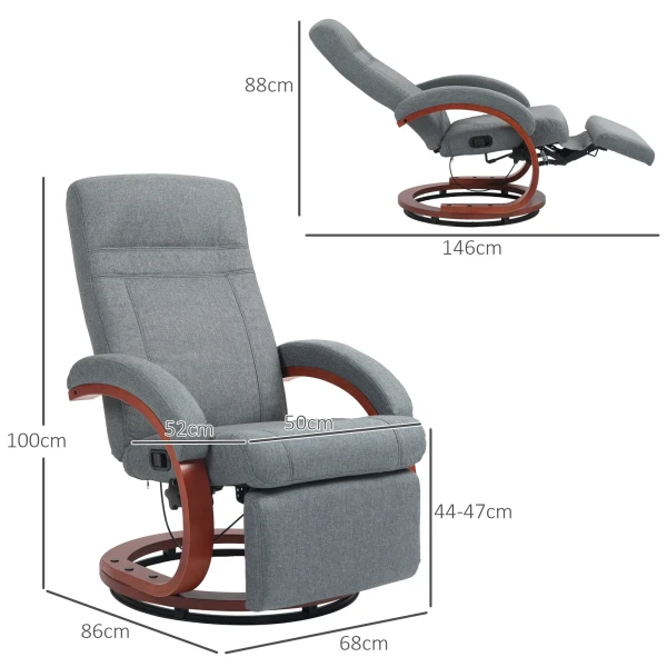 Relaxstoel Tv Stoel Met Ligfunctie, Houten Armleuning, Draaibare Relaxstoel Tv Stoel Met Verstelbare Rugleuning, Ligstoel, Stof, Grijs 4