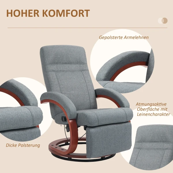 Relaxstoel Tv Stoel Met Ligfunctie, Houten Armleuning, Draaibare Relaxstoel Tv Stoel Met Verstelbare Rugleuning, Ligstoel, Stof, Grijs 8