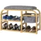 Schoenenbank met 2 niveaus, zitbank met uittrekbare mand, 2 schoenenrekken, garderobebank met linnenlook, voor 5 paar schoenen, voor hal, gang, bamboe, grijs, 70 x 30 x 45 cm 1