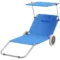 Set van 2 opvouwbare zonnestoelen met kussen, dak, rol ligstoel met verstelbare rugleuning, weerbestendige campingstoel, tuinstoel tot 120 kg belastbaar, voor tuin zwembad, blauw 1