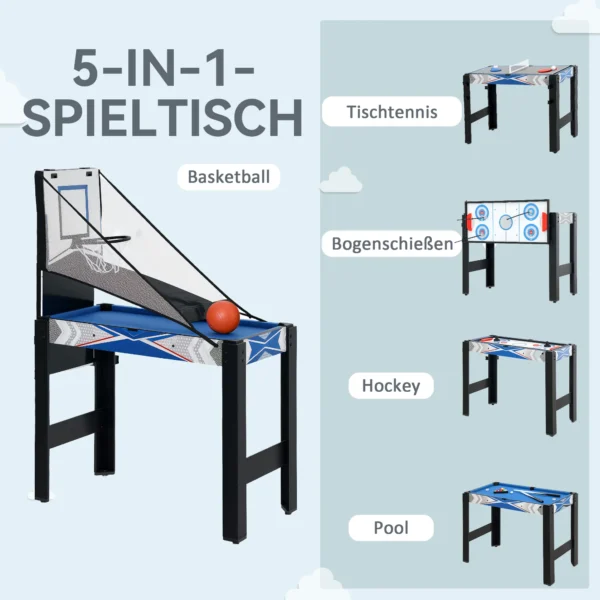 Sportnow Multigame Speeltafel 5 In 1 Inclusief Biljart, Tafeltennis, Hockey, Basketbal, Boogschieten, Speeltafel Met Accessoires, Pijl En Boog 91 X 45,5 X 76 Cm 5