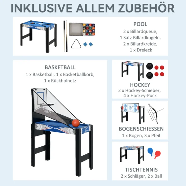 Sportnow Multigame Speeltafel 5 In 1 Inclusief Biljart, Tafeltennis, Hockey, Basketbal, Boogschieten, Speeltafel Met Accessoires, Pijl En Boog 91 X 45,5 X 76 Cm 6