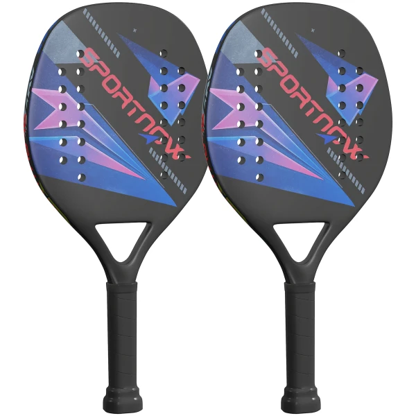 Sportnow Strandbalracket 2 Delige Set Tennissrackets Van Koolstofvezel Strandtennisrackets Met Tas En Antislip Handvat Zwart 1