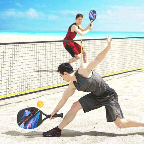 Sportnow Strandbalracket 2 Delige Set Tennissrackets Van Koolstofvezel Strandtennisrackets Met Tas En Antislip Handvat Zwart 2