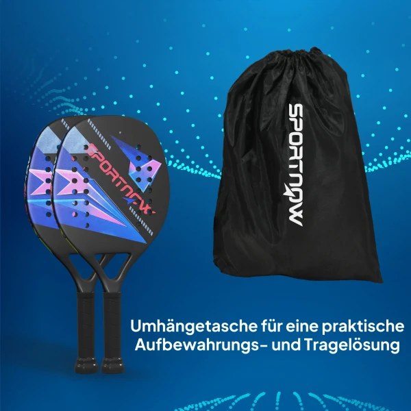 Sportnow Strandbalracket 2 Delige Set Tennissrackets Van Koolstofvezel Strandtennisrackets Met Tas En Antislip Handvat Zwart 8