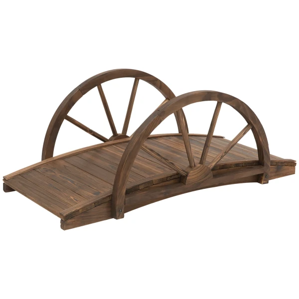 Tuinbrug Van Sparrenhout, Houten Brug Met Wielontwerp, Vijverbrug Tot 150 Kg Belastbaar, Sierbrug Decoratieve Brug, Brug Voor Tuinpark Achtertuin 100 X 50 X 37 Cm Verkoold 1