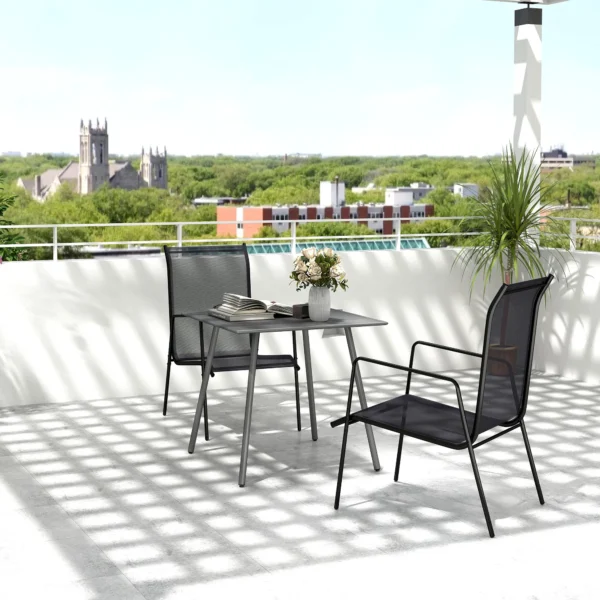 Tuintafel Staal 80 X 80 X 74 Cm Weerbestendig Buffettafel Met Stalen Frame, Antislip Campingtafel 4 Personen Balkontafel Terrastafel Buiteneettafel Voor Tuin, Terras, Balkon, Grijs 2