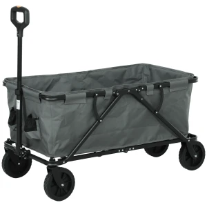 Tuinwagen 120 Kg Belastbaar, Opvouwbare Transportwagen Met Uitneembare Zeil, Handvat, Wielen, Stuuras, Bolderkar Handwagen Tuinkar 160 Liter Gereedschapswagen Voor Huis Tuin, Donkergrijs 1