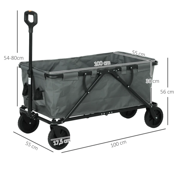 Tuinwagen 120 Kg Belastbaar, Opvouwbare Transportwagen Met Uitneembare Zeil, Handvat, Wielen, Stuuras, Bolderkar Handwagen Tuinkar 160 Liter Gereedschapswagen Voor Huis Tuin, Donkergrijs 4