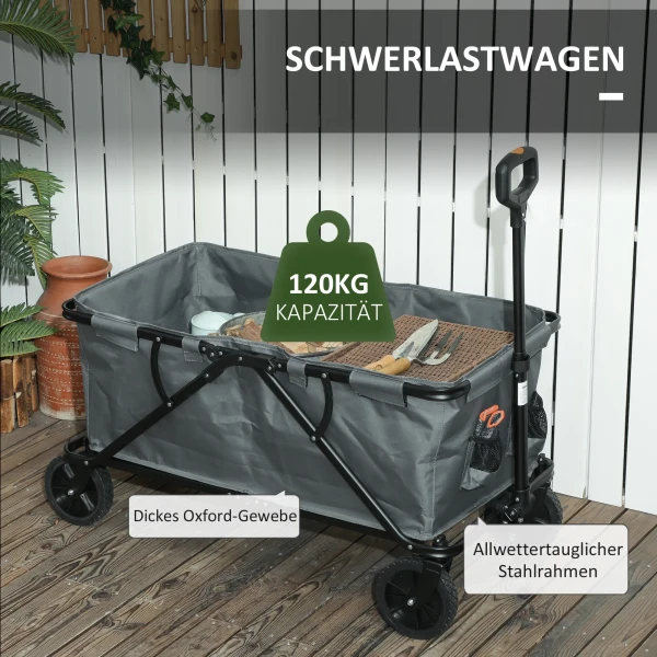 Tuinwagen 120 Kg Belastbaar, Opvouwbare Transportwagen Met Uitneembare Zeil, Handvat, Wielen, Stuuras, Bolderkar Handwagen Tuinkar 160 Liter Gereedschapswagen Voor Huis Tuin, Donkergrijs 6