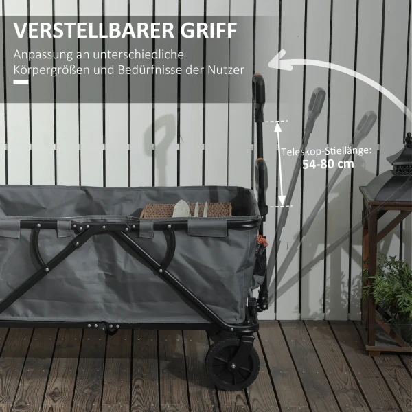 Tuinwagen 120 Kg Belastbaar, Opvouwbare Transportwagen Met Uitneembare Zeil, Handvat, Wielen, Stuuras, Bolderkar Handwagen Tuinkar 160 Liter Gereedschapswagen Voor Huis Tuin, Donkergrijs 9