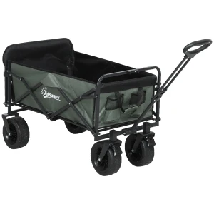 Tuinwagen 120 Kg Belastbaar, Opvouwbare Transportwagen Met Uitneembare Zeil, Handvat, Wielen, Stuuras, Bolderkar Handwagen Tuinkar 95 Liter Gereedschapswagen Voor Huis Tuin, Groen 1
