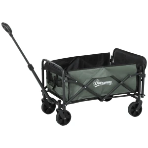 Tuinwagen 90 Kg Belastbaar, Opvouwbare Transportwagen Met Uitneembare Zeil, Handvat, Wielen, Stuuras, Bolderkar Handwagen Tuinkar 72 Liter Gereedschapswagen Voor Huis Tuin, Groen 1