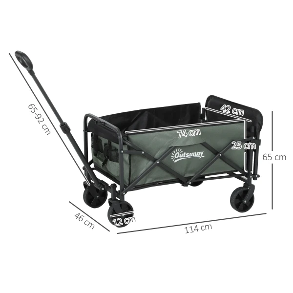 Tuinwagen 90 Kg Belastbaar, Opvouwbare Transportwagen Met Uitneembare Zeil, Handvat, Wielen, Stuuras, Bolderkar Handwagen Tuinkar 72 Liter Gereedschapswagen Voor Huis Tuin, Groen 4