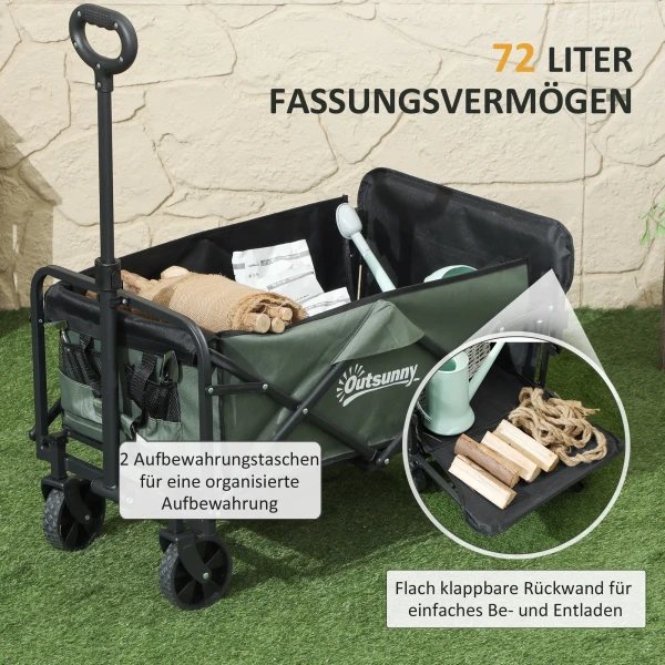 Tuinwagen 90 Kg Belastbaar, Opvouwbare Transportwagen Met Uitneembare Zeil, Handvat, Wielen, Stuuras, Bolderkar Handwagen Tuinkar 72 Liter Gereedschapswagen Voor Huis Tuin, Groen 5