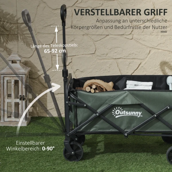 Tuinwagen 90 Kg Belastbaar, Opvouwbare Transportwagen Met Uitneembare Zeil, Handvat, Wielen, Stuuras, Bolderkar Handwagen Tuinkar 72 Liter Gereedschapswagen Voor Huis Tuin, Groen 9