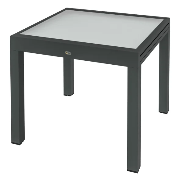 Uitschuifbare Grote Tuin Tafel Afmetingen: 160l X 80b X 75h Cm Aluminium Donkergrijs Blad Van Gehard Transparant Glas 1