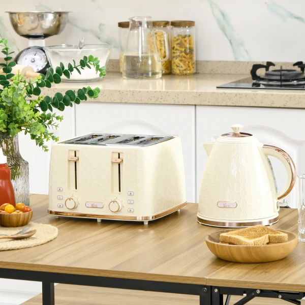 Waterkoker Met Broodrooster 1,7l Waterkoker 4 Toastscheiben Ontbijtset Met 7 Bruiningsniveaus, Automatische Uitschakeling, Ontdooi & Opwarmfunctie En Kruimellade, Beige 2