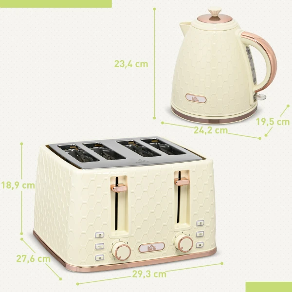 Waterkoker Met Broodrooster 1,7l Waterkoker 4 Toastscheiben Ontbijtset Met 7 Bruiningsniveaus, Automatische Uitschakeling, Ontdooi & Opwarmfunctie En Kruimellade, Beige 4