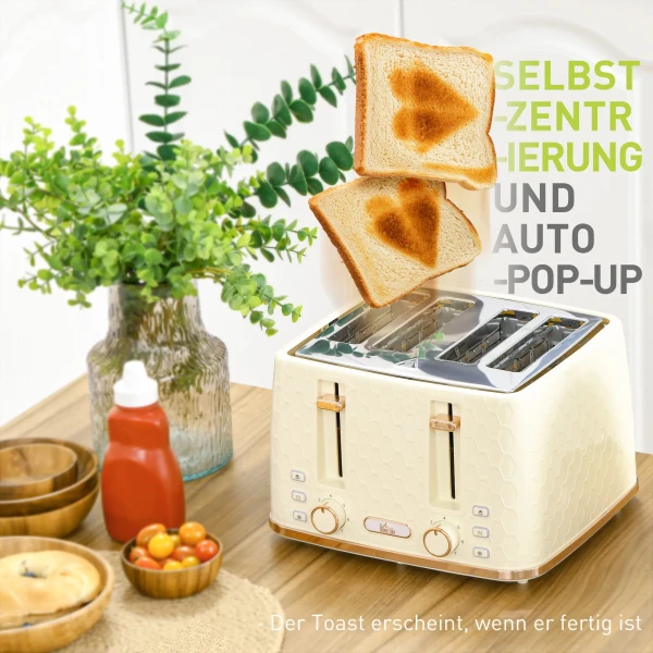 Waterkoker Met Broodrooster 1,7l Waterkoker 4 Toastscheiben Ontbijtset Met 7 Bruiningsniveaus, Automatische Uitschakeling, Ontdooi & Opwarmfunctie En Kruimellade, Beige 7