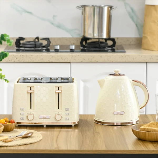 Waterkoker Met Broodrooster 1,7l Waterkoker 4 Toastscheiben Ontbijtset Met 7 Bruiningsniveaus, Automatische Uitschakeling, Ontdooi & Opwarmfunctie En Kruimellade, Beige 8