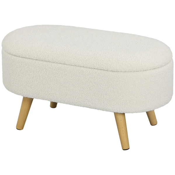 Zitbank Met Opbergruimte, Gestoffeerde Bank Met Deksel, Bedbank Met Teddy Fluwelen Look, Voor Hal Slaapkamer Woonkamer, Houten Frame 82 X 41 X 45 Cm Wit 1