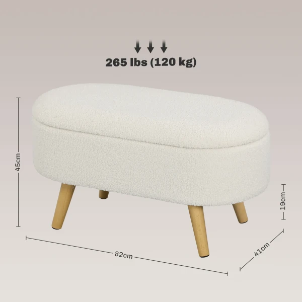 Zitbank Met Opbergruimte, Gestoffeerde Bank Met Deksel, Bedbank Met Teddy Fluwelen Look, Voor Hal Slaapkamer Woonkamer, Houten Frame 82 X 41 X 45 Cm Wit 4