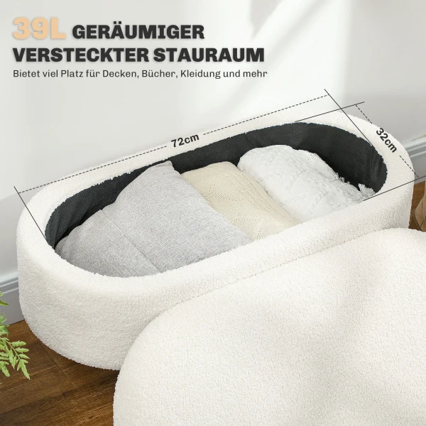 Zitbank Met Opbergruimte, Gestoffeerde Bank Met Deksel, Bedbank Met Teddy Fluwelen Look, Voor Hal Slaapkamer Woonkamer, Houten Frame 82 X 41 X 45 Cm Wit 5